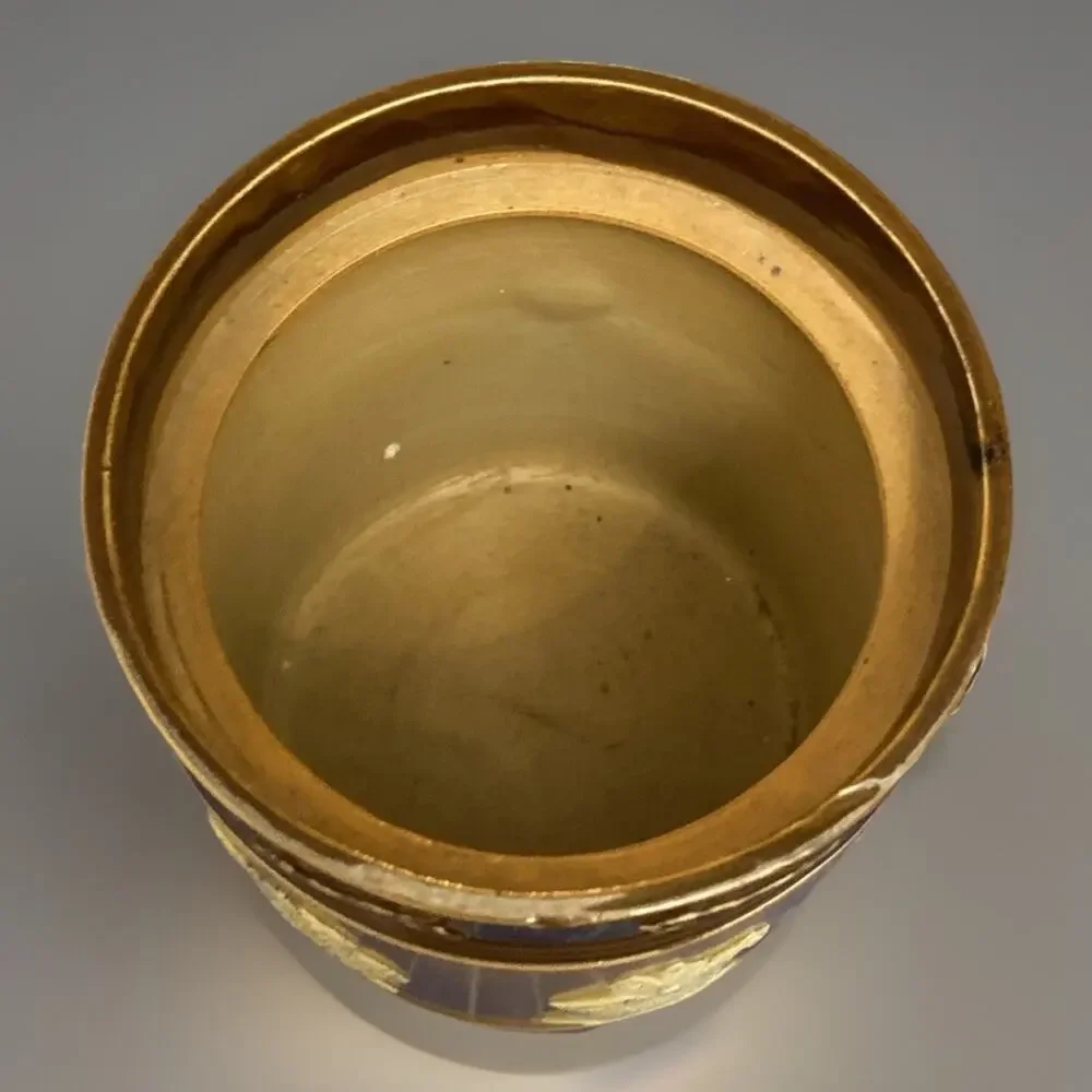 Antique Doulton Lambeth Pottery Stoneware Tobacco Jar Canister Barrel 4.75